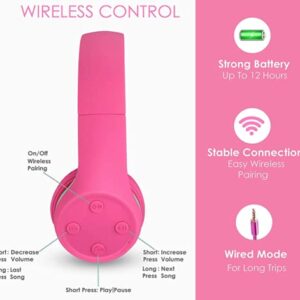 Nenos Bluetooth Kids Headphones Wireless Kids Headphones 93dB Limited Volume Wireless Headphones for Kids Boys Girls School Headphones Classroom (Pink)