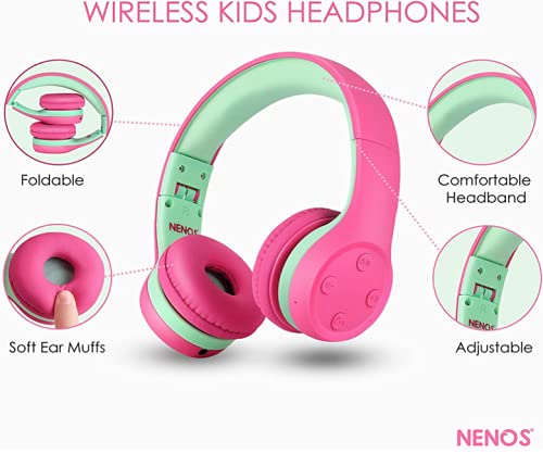 Nenos Bluetooth Kids Headphones Wireless Kids Headphones 93dB Limited Volume Wireless Headphones for Kids Boys Girls School Headphones Classroom (Pink)