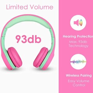 Nenos Bluetooth Kids Headphones Wireless Kids Headphones 93dB Limited Volume Wireless Headphones for Kids Boys Girls School Headphones Classroom (Pink)