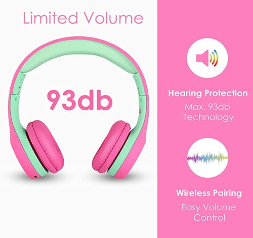 Nenos Bluetooth Kids Headphones Wireless Kids Headphones 93dB Limited Volume Wireless Headphones for Kids Boys Girls School Headphones Classroom (Pink)