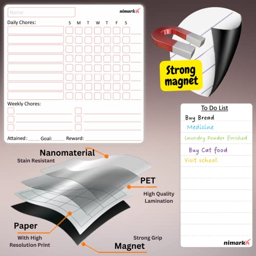 NIMARKX Magnetic Chore Chart Bundle for Multiple Kids: Customizable 2 Reward Charts, 1 to-Do List, 6 Dry Erase Markers - Impart Responsibility to Family Teen Toddler & Adults with Behavior Board