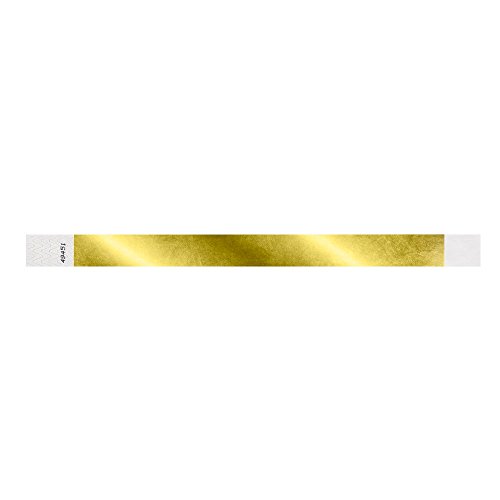 WristCo Deep Metallic Gold Tyvek Wristbands for Events - 100 Count ¾” x 10” - Waterproof Recyclable Comfortable Tear Resistant Paper Bracelets Wrist Bands for Concerts Festivals Admission Party