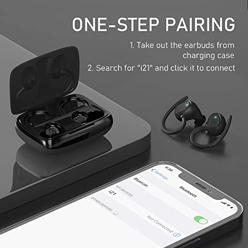 Wireless Earbud, Bluetooth 5.1 Headphones Sport Wireless Bluetooth Earphones in Ear Noise Cancelling Earbud with Mic Deep Bass, Earhooks Ear Buds IP7 Waterproof 48H Headset for Running Gym[2022 New]