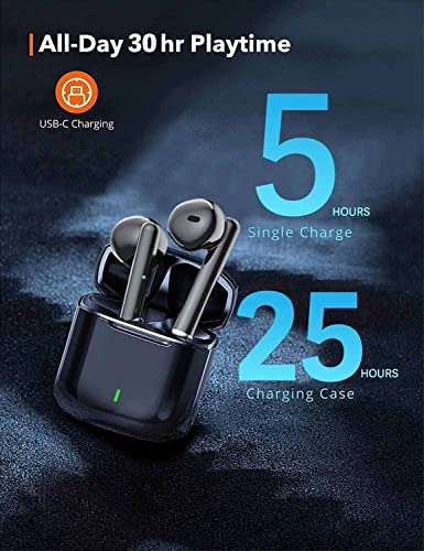 wzson Wireless Earbuds，Bluetooth 5.0 Noise Cancelling Earbuds，Bluetooth Headphones 3D HiFi Stereo Bass,IPX5 Waterproof Sports Touch Control with USB-C Fast Charge Mini Charging Case for Android iOS