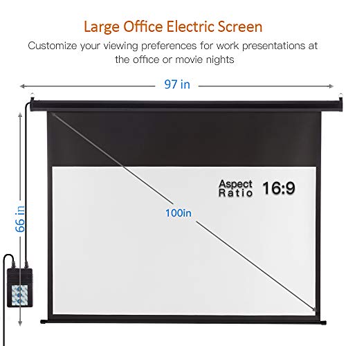 Motorized Projector Screen 100 inch 16:9 HD Diagonal Indoor and Outdoor Electric Move Screen with Remote Control for Family Home Office Theater, Black