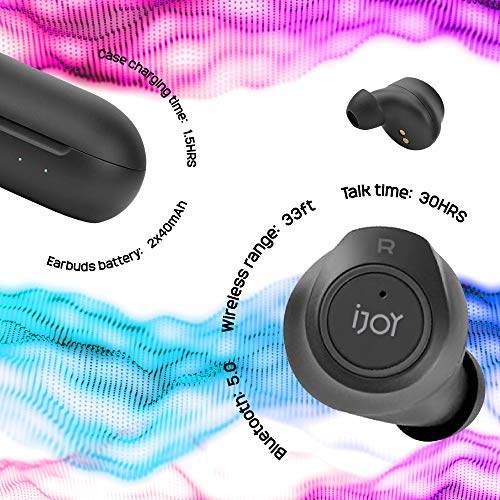 iJoy Premium Gravity TWS Earbuds Wireless Bluetooth 5.0 Compatible in-Ear Headset with Built-in Mic & Portable Recharging Case - IPX4 Waterproof & Sweatproof Design for Sports- Long Battery Life