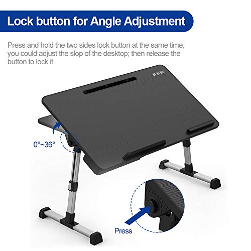 Besign LT06 Pro Adjustable Latop Table [Large Size], Portable Standing Bed Desk, Foldable Sofa Breakfast Tray, Notebook Computer Stand for Reading and Writing, Black