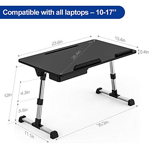 Besign LT06 Pro Adjustable Latop Table [Large Size], Portable Standing Bed Desk, Foldable Sofa Breakfast Tray, Notebook Computer Stand for Reading and Writing, Black