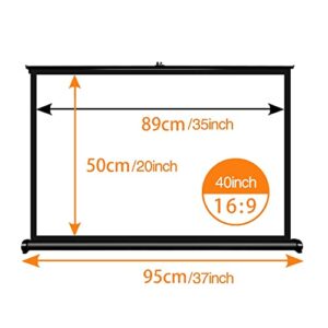 LISSY Portable Projector Screen 30/40/50 Inch Mobile Tabletop Projection Screen Manual Pull Up HD Screen for Travel Camping Business Home Cinema (Size : 40inch-16:9)