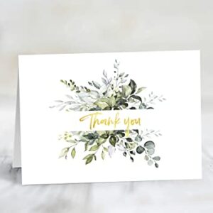 Thank You Cards with Envelopes & Stickers - Gold Foil Greenery (Bulk 32-Pack), Watercolor Eucalyptus Thank You Blank Notes For Engagement, Wedding, Baby Shower, Graduation, Bridal, Business, Anniversary