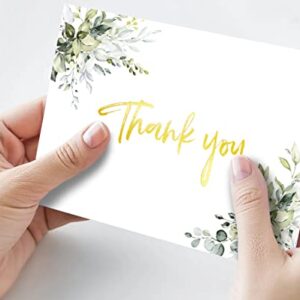 Thank You Cards with Envelopes & Stickers - Gold Foil Greenery (Bulk 32-Pack), Watercolor Eucalyptus Thank You Blank Notes For Engagement, Wedding, Baby Shower, Graduation, Bridal, Business, Anniversary