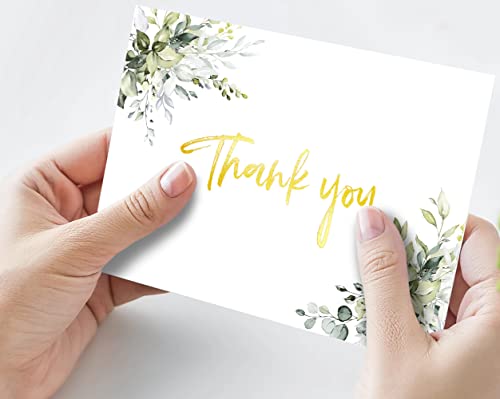 Thank You Cards with Envelopes & Stickers - Gold Foil Greenery (Bulk 32-Pack), Watercolor Eucalyptus Thank You Blank Notes For Engagement, Wedding, Baby Shower, Graduation, Bridal, Business, Anniversary