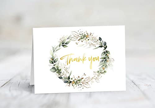 Thank You Cards with Envelopes & Stickers - Gold Foil Greenery (Bulk 32-Pack), Watercolor Eucalyptus Thank You Blank Notes For Engagement, Wedding, Baby Shower, Graduation, Bridal, Business, Anniversary