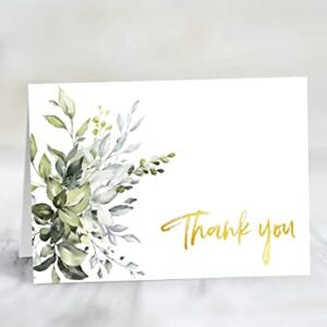 Thank You Cards with Envelopes & Stickers - Gold Foil Greenery (Bulk 32-Pack), Watercolor Eucalyptus Thank You Blank Notes For Engagement, Wedding, Baby Shower, Graduation, Bridal, Business, Anniversary