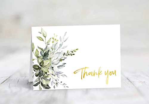 Thank You Cards with Envelopes & Stickers - Gold Foil Greenery (Bulk 32-Pack), Watercolor Eucalyptus Thank You Blank Notes For Engagement, Wedding, Baby Shower, Graduation, Bridal, Business, Anniversary