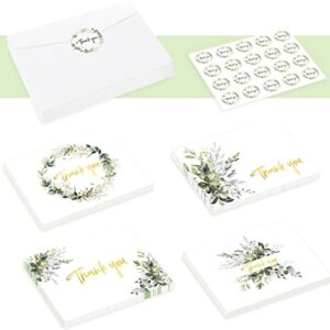 Thank You Cards with Envelopes & Stickers - Gold Foil Greenery (Bulk 32-Pack), Watercolor Eucalyptus Thank You Blank Notes For Engagement, Wedding, Baby Shower, Graduation, Bridal, Business, Anniversary