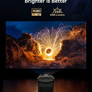 Outdoor Projector, Emotn H1 Portable Projector with Rechargeable Battery, Native 1080P HD Mini Projector with WiFi and Bluetooth, 250 ANSI Lumen 240" Display Movie Projector for Home Theater