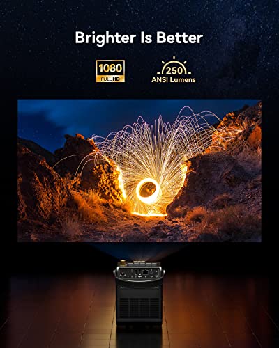 Outdoor Projector, Emotn H1 Portable Projector with Rechargeable Battery, Native 1080P HD Mini Projector with WiFi and Bluetooth, 250 ANSI Lumen 240" Display Movie Projector for Home Theater