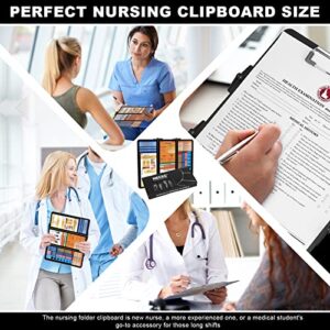 Nursing Clipboard, Nursing Clipboard Foldable with Nursing and Medical Edition Cheat Sheets 3 Layers Aluminum Foldable Clipboard Nursing Notepad for Students, Nurses, Doctors, Nursing Edition (Black)