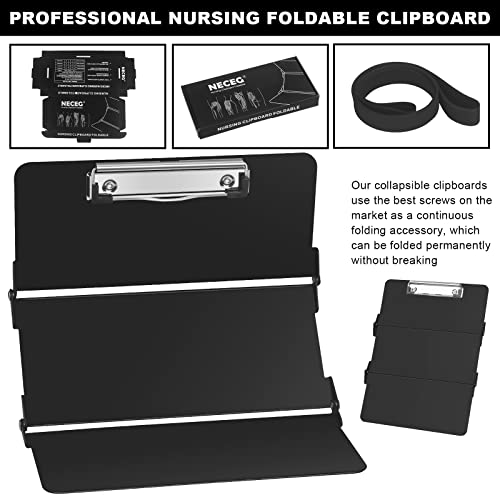 Nursing Clipboard, Nursing Clipboard Foldable with Nursing and Medical Edition Cheat Sheets 3 Layers Aluminum Foldable Clipboard Nursing Notepad for Students, Nurses, Doctors, Nursing Edition (Black)