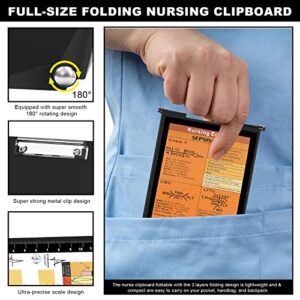 Nursing Clipboard, Nursing Clipboard Foldable with Nursing and Medical Edition Cheat Sheets 3 Layers Aluminum Foldable Clipboard Nursing Notepad for Students, Nurses, Doctors, Nursing Edition (Black)