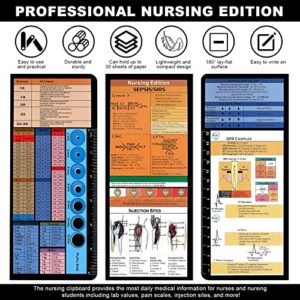 Nursing Clipboard, Nursing Clipboard Foldable with Nursing and Medical Edition Cheat Sheets 3 Layers Aluminum Foldable Clipboard Nursing Notepad for Students, Nurses, Doctors, Nursing Edition (Black)