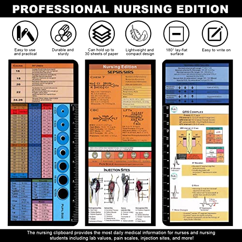 Nursing Clipboard, Nursing Clipboard Foldable with Nursing and Medical Edition Cheat Sheets 3 Layers Aluminum Foldable Clipboard Nursing Notepad for Students, Nurses, Doctors, Nursing Edition (Black)