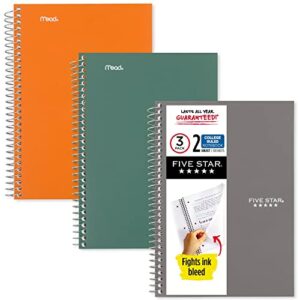 five star spiral notebooks, 2 subject, college ruled paper, 100 sheets, 6″ x 9-1/2″, seaglass green, sedona orange and gray, 3 pack (38618)