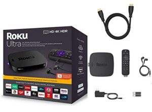 roku ultra streaming media player 4k/hd/hdr | premium jbl headphones | enhanced voice remote with tv controls and shortcuts | hdmi, ethernet, and micro sd ports | 4k hdmi cable bundle