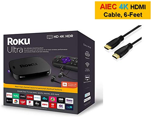 Roku Ultra Streaming Media Player 4K/HD/HDR | Premium JBL Headphones | Enhanced Voice Remote with TV Controls and Shortcuts | HDMI, Ethernet, and Micro SD Ports | 4K HDMI Cable Bundle