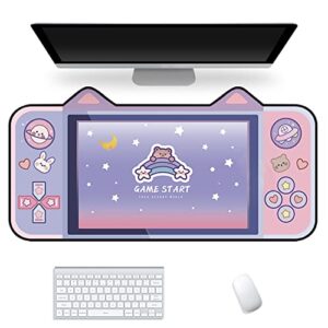 kawaii anime mouse mat,cute cartoon cat ear extended gaming mouse pad 31.5×15.7 inch,large non-slip rubber base mousepad computer laptop desk pad waterproof for work game office home (color2)