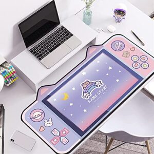 Kawaii Anime Mouse Mat,Cute Cartoon Cat Ear Extended Gaming Mouse Pad 31.5x15.7 inch,Large Non-Slip Rubber Base Mousepad Computer Laptop Desk Pad Waterproof for Work Game Office Home (Color2)