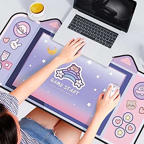 Kawaii Anime Mouse Mat,Cute Cartoon Cat Ear Extended Gaming Mouse Pad 31.5x15.7 inch,Large Non-Slip Rubber Base Mousepad Computer Laptop Desk Pad Waterproof for Work Game Office Home (Color2)