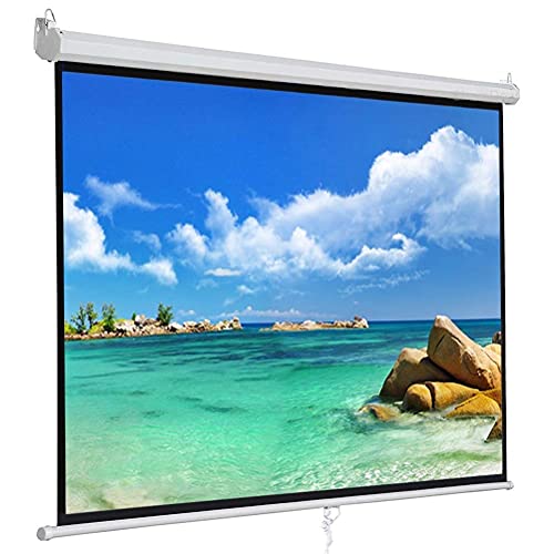 FMOGE Manual Pull Down Projector Screen 120 Inch 4:3 HD Widescreen Retractable Auto-Locking Portable Projection Screen