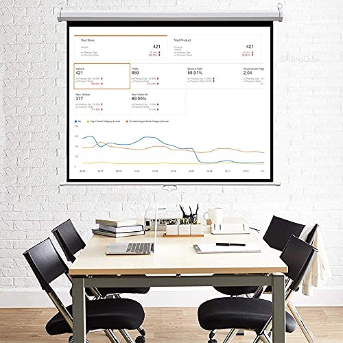 FMOGE Manual Pull Down Projector Screen 120 Inch 4:3 HD Widescreen Retractable Auto-Locking Portable Projection Screen