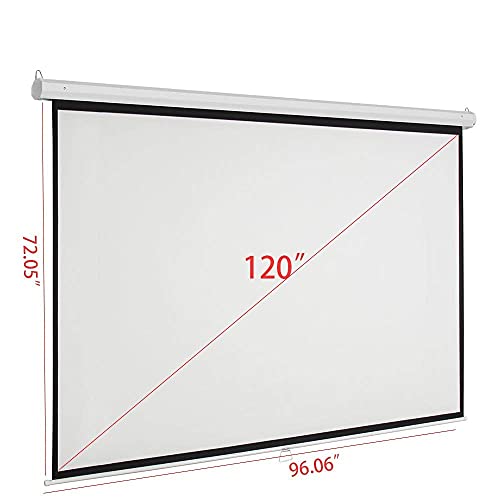 FMOGE Manual Pull Down Projector Screen 120 Inch 4:3 HD Widescreen Retractable Auto-Locking Portable Projection Screen
