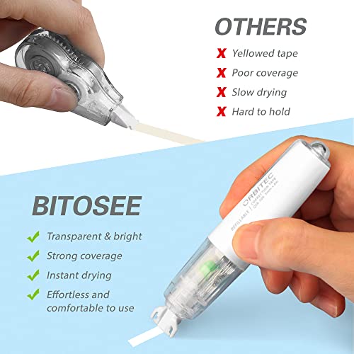 BITOSEE Refillable Retractable Quick Dry White Out Correction Tape,Mini Small Japan Aesthetic Cute White Out, with Easy to Use Kawaii Pen Shaped Applicator,for School Office Students Kids Supplies.