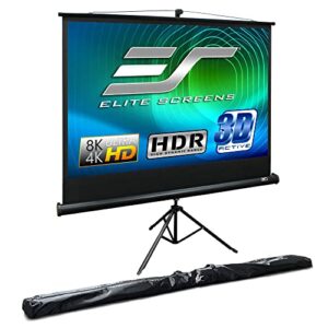 elite screens tripod series, 60-inch 16:9, indoor outdoor projector screen, 8k / 4k ultra hd 3d ready, us based company 2-year warranty, t60uwh, black – us based company 2-year warranty
