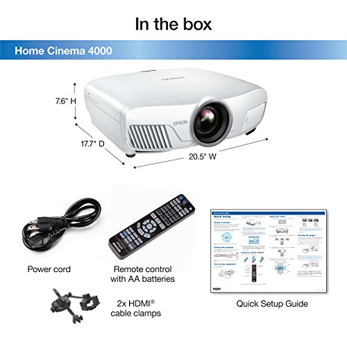 Epson Home Cinema 4000 3LCD Home Theater Projector with 4K Enhancement, HDR10, 100% Balanced Color and White Brightness and Ultra Wide DCI-P3 Color Gamut