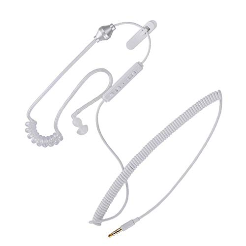 Hakeeta Single Earbud, Ear-Hook Earphone, Wired Earpiece, with Microphone, 1.2M, Spiral air Transparent Tube, in Ear, Lightweight, Monaural, Comfortable, 3.5mm, for Security Sport Hotels