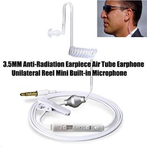 Hakeeta Single Earbud, Ear-Hook Earphone, Wired Earpiece, with Microphone, 1.2M, Spiral air Transparent Tube, in Ear, Lightweight, Monaural, Comfortable, 3.5mm, for Security Sport Hotels