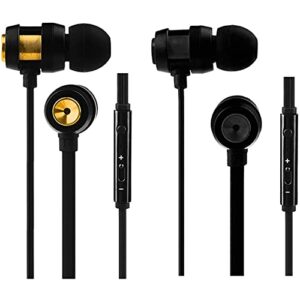 wired earbuds headphones with microphone 2 pack ear buds earphones volume control (black gold)