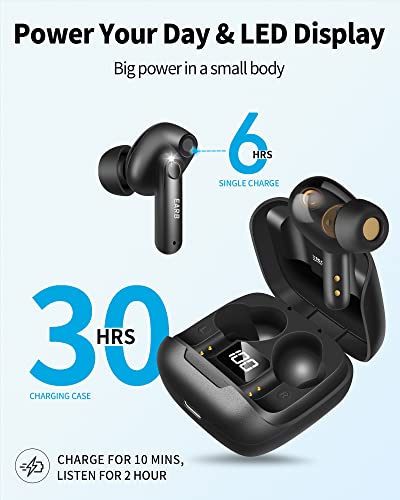 EARB Bluetooth Headphones Wireless Earbuds with 4 Speakers Hi-Res Audio Earphones 30H Playtime with Charging Case and LED Display Touch Control Waterproof in-Ear Headset USB-C for Sports Work Game