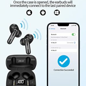 EARB Bluetooth Headphones Wireless Earbuds with 4 Speakers Hi-Res Audio Earphones 30H Playtime with Charging Case and LED Display Touch Control Waterproof in-Ear Headset USB-C for Sports Work Game