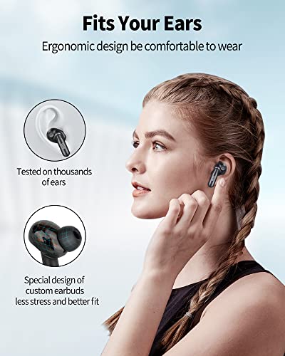 EARB Bluetooth Headphones Wireless Earbuds with 4 Speakers Hi-Res Audio Earphones 30H Playtime with Charging Case and LED Display Touch Control Waterproof in-Ear Headset USB-C for Sports Work Game