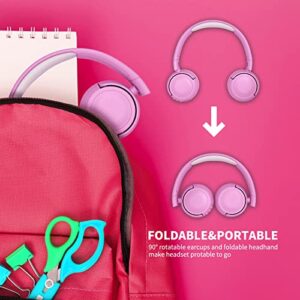 SHON Kids Wireless On-Ear Headphones - Pink Foldable Stereo with 3.5mm Jack, Wired Kids Headphones for Kids/Teen/Boy/Girl/Smartphone/School/Kindle/Airplane Travel/Airplane/Tablet(Pink)