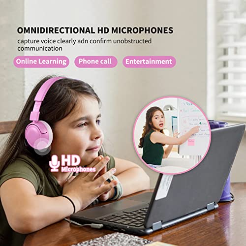 SHON Kids Wireless On-Ear Headphones - Pink Foldable Stereo with 3.5mm Jack, Wired Kids Headphones for Kids/Teen/Boy/Girl/Smartphone/School/Kindle/Airplane Travel/Airplane/Tablet(Pink)