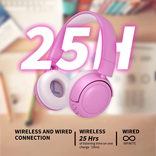 SHON Kids Wireless On-Ear Headphones - Pink Foldable Stereo with 3.5mm Jack, Wired Kids Headphones for Kids/Teen/Boy/Girl/Smartphone/School/Kindle/Airplane Travel/Airplane/Tablet(Pink)