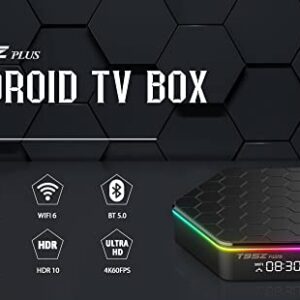 Android TV Box T95Z Plus Android 12 TV Box 2G+16G Quad-Core, WiFi6 /10-1000M LAN 64Bit BT 5.0 H.265 UHD 4K Android Box with Mini Wireless Keyboard & Remote