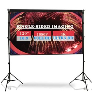 idgdxr projector screen with stand foldable portable projection screen 16:9 4k hd only front projections movies screen with carry bag for indoor outdoor home theater backyard cinema office meeting